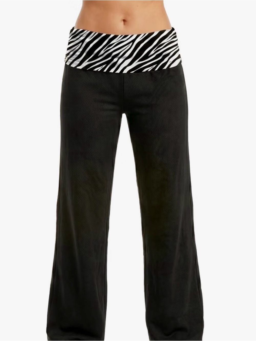 PINK Wide-Leg Black Pants with Zebra Fold-Over Waistband